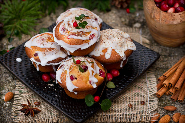 istock Christmas cakes with cranberries and almonds 524719155