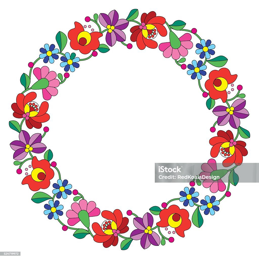 Kalocsai embroidery in circle - Hungarian floral folk pattern Vector background - traditional pattern from Hungary isolated on white Embroidery stock vector
