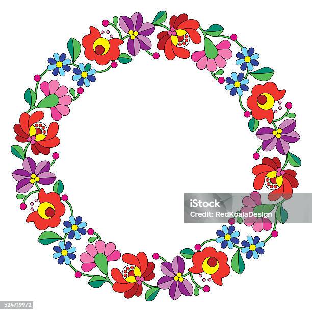 Kalocsai Embroidery In Circle Hungarian Floral Folk Pattern Stock Illustration - Download Image Now