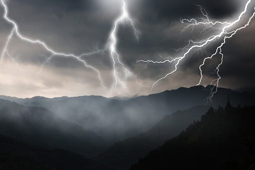 Lightning and mountains.