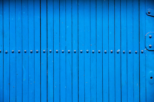 The blue iron gate.Door.