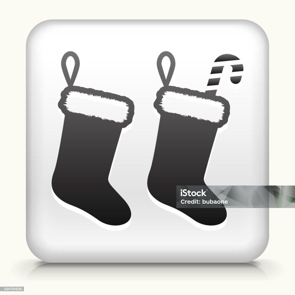 Square Button with Santa Stockings White Square Button with Santa Stockings Candy Cane stock vector