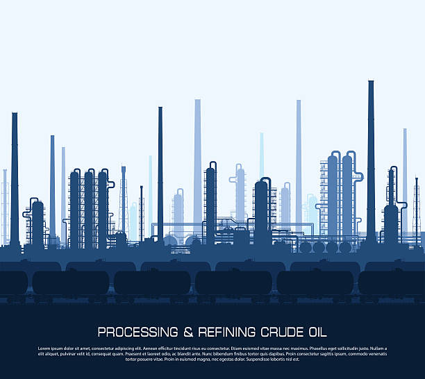 ilustraciones, imágenes clip art, dibujos animados e iconos de stock de refinería de petróleo y gas - architecture chemical plant diesel fuel and power generation