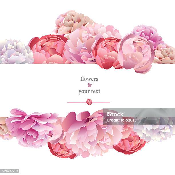 Print With Pink Peony Stock Illustration - Download Image Now - Peony, Border - Frame, Flower