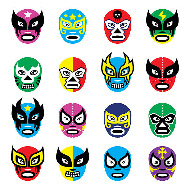 illustrations, cliparts, dessins animés et icônes de catch mexicain, luchador masques icônes mexicain de lutte - human hair women adult vector