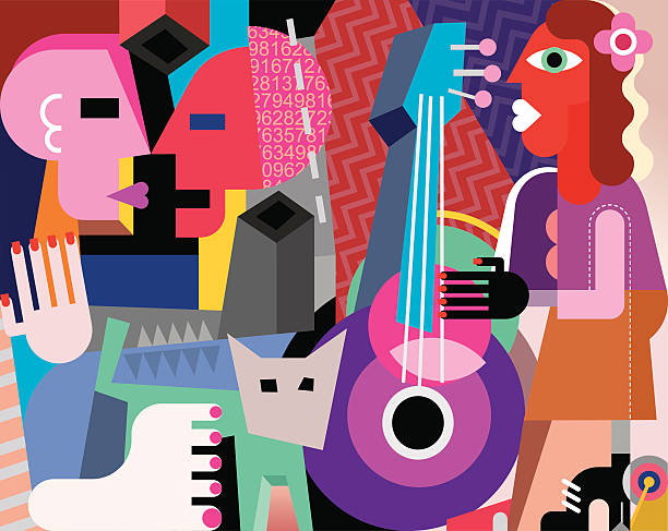 ilustrações de stock, clip art, desenhos animados e ícones de o casal dança e mulher a tocar guitarra - pintura de belas artes