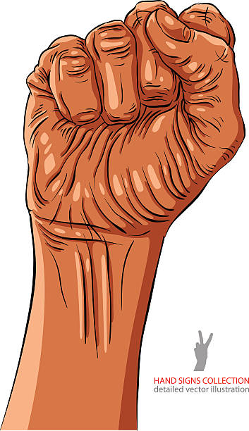 clenched 拳を拒みハンドヘルド高サイン、アフリカ人、 - fist punch furious human hand点のイラスト素材／クリップアート素材／マンガ素材／アイコン素材