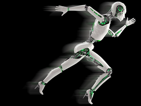 robot android women running with speed shadow