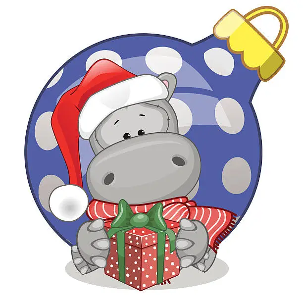 Vector illustration of Hippo in a Santa hat