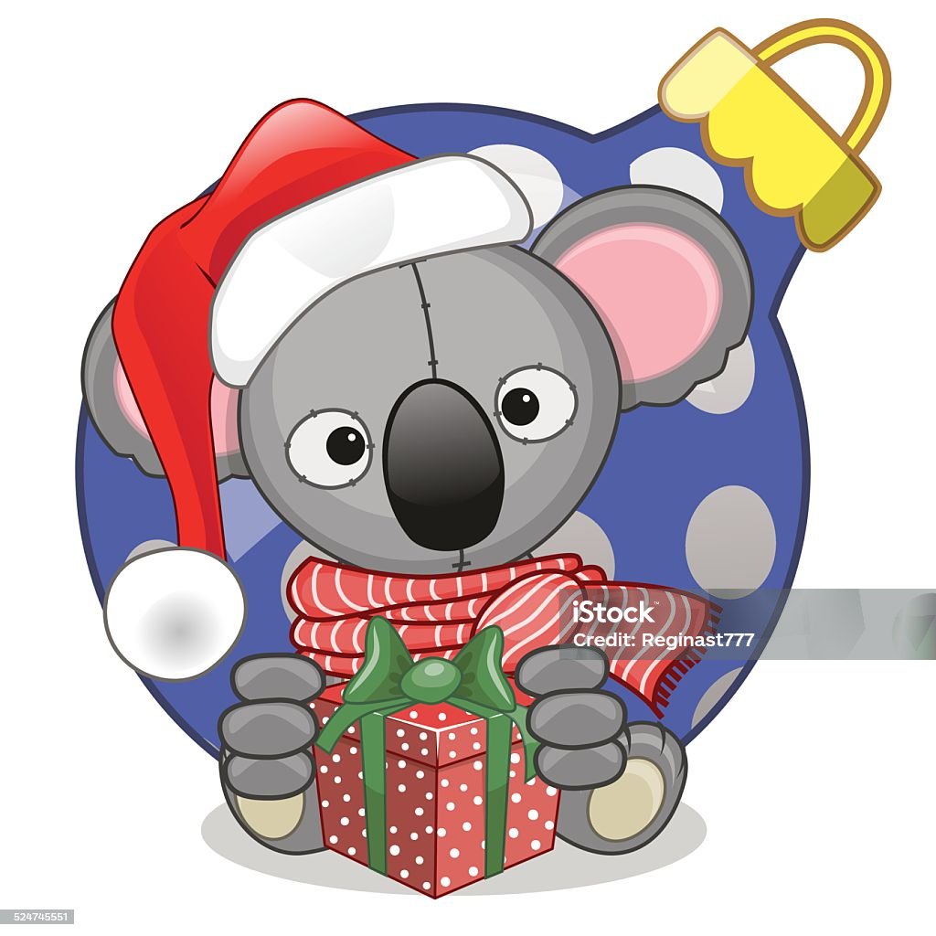 Koala in a Santa hat Koala in a Santa hat with gift Animal stock vector