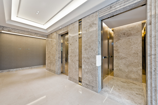Lift lobby in beautiful marble without people