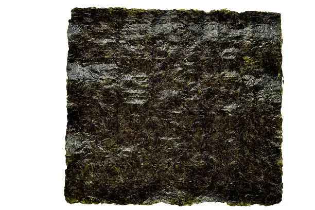 Photo of Nori seaweed sheet on a white