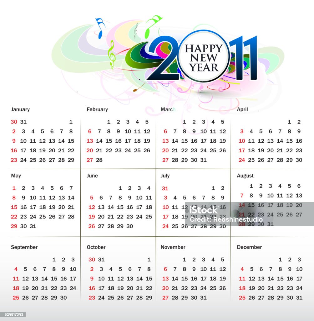 Calendar Vector Colorful Colorful Calendar Design Stock Illustration - Download Image Now - 2011 ...