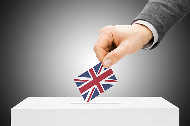 istock Male inserting flag into ballot box - United Kingdom 524817813
