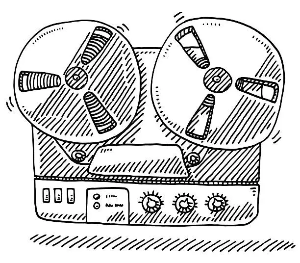 Vector illustration of Old Style Tape Recorder Drawing