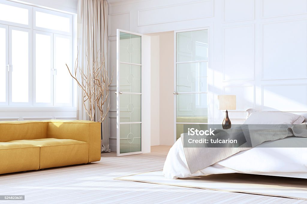 White Luxury Bedroom Interior White luxury bedroom interior Door Stock Photo