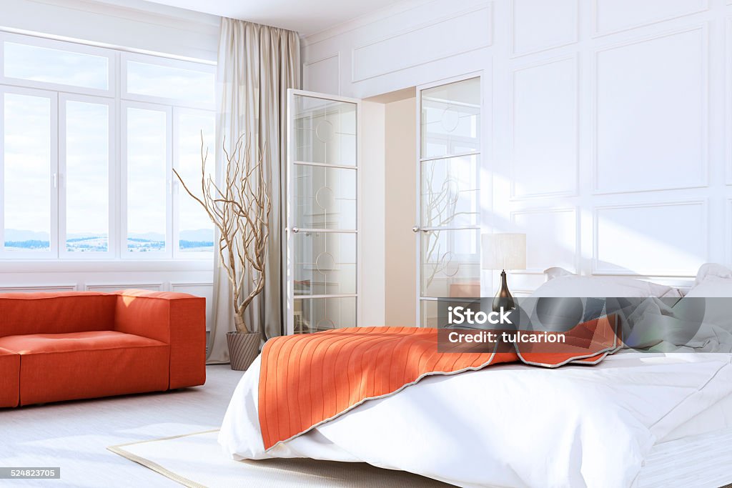 White Luxus Schlafzimmer Interior - Lizenzfrei Rot Stock-Foto