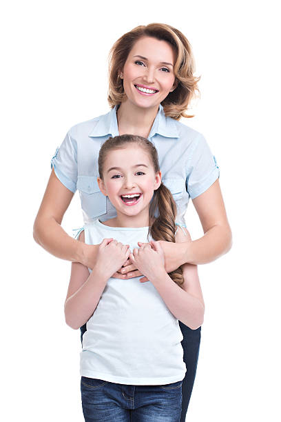 Full portrait of happy mother and young daughter stock photo