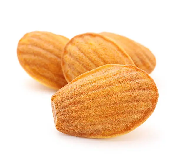 Madeleine cookies isolated on white (shallow depth of field)