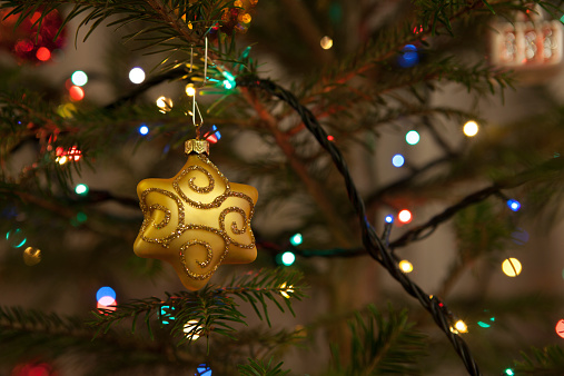 Christmas tree with decor ball and lights