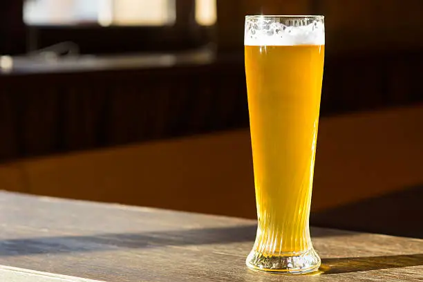 Photo of Sunlit Glass of Beer on Table