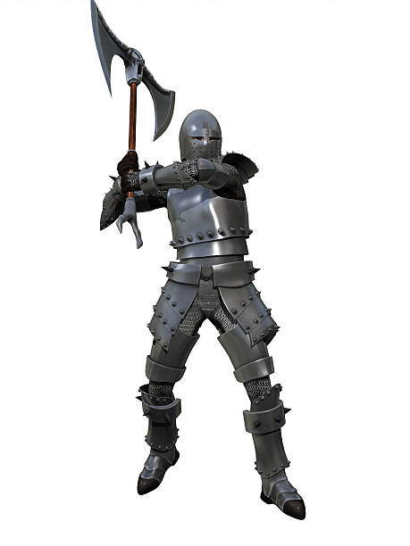 istock Armoured medieval knight brandishing war axe 524862205