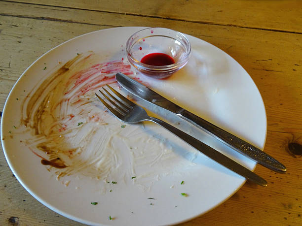 Dirty plate image, remains of meal, knife and fork / cutlery