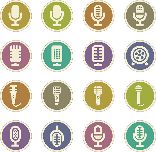mikrofon icons set - party hat silhouette symbol computer icon stock-grafiken, -clipart, -cartoons und -symbole