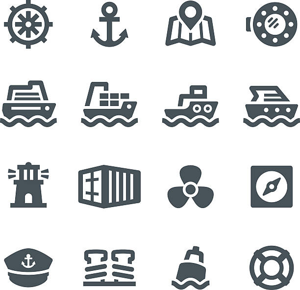 nautische symbole - tugboat stock-grafiken, -clipart, -cartoons und -symbole
