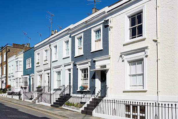 Colorful English houses facades in a sunny day Colorful English houses facades in a sunny day in London notting hill photos stock pictures, royalty-free photos & images