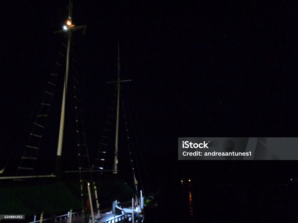 Schooner in the Night, Paraty, Brazil Schooner in the Night, Paraty, Rio de Janeiro state, Brazil. Atlantic Ocean Stock Photo