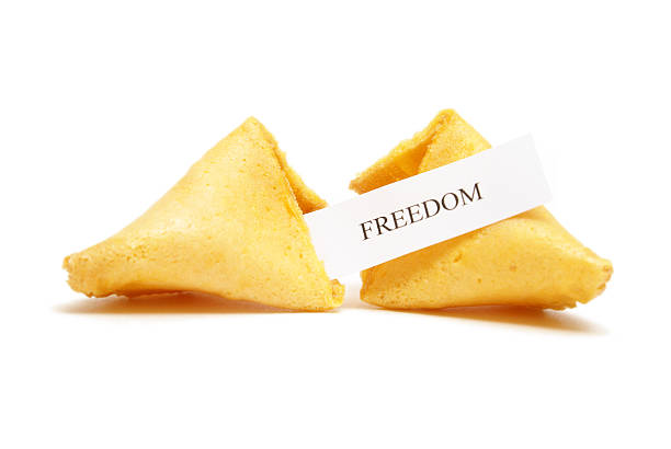 bolinho da sorte de liberdade - aspirations chinese cuisine fortune cookie wishing imagens e fotografias de stock