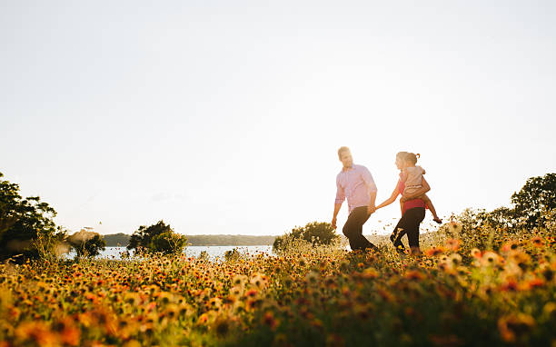 Family walking in nature