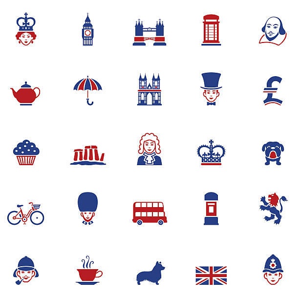Set of British Icons Illustrator Vector EPS file (any size), High Resolution JPEG preview (5417 x 5417 px) and Transparent PNG (5417 x 5417 px) included. Each element is named, grouped and layered separately. Very easy to edit. city of london flag stock illustrations
