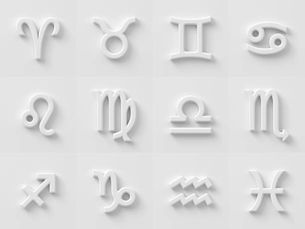 Zodiac Signs Isolated on white background. 3D render cancer astrology sign stock pictures, royalty-free photos & images