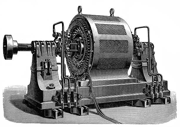 Antique illustration of a three-phase motor