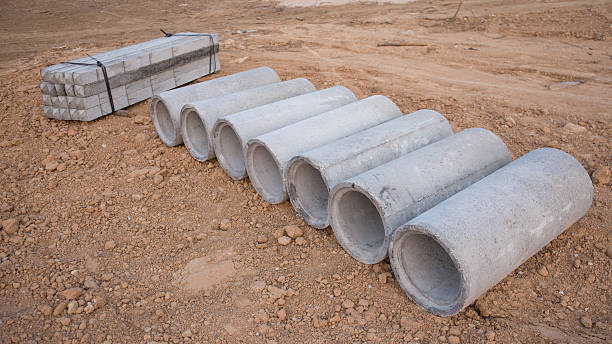 istock Concrete drainage pipes stacked for construction, irrigation, in 524889804