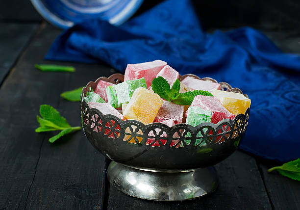 istock lokum - traditional Turkish sweets on a dark background 524890158