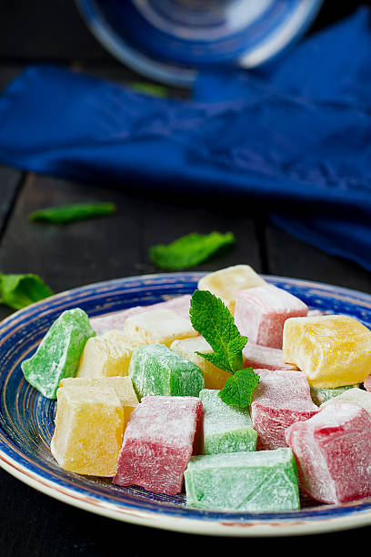 istock lokum - traditional Turkish sweets on a dark background 524890294
