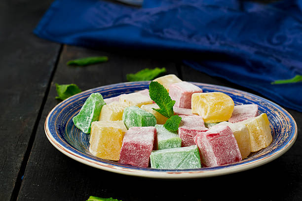 istock lokum - traditional Turkish sweets on a dark background 524890332
