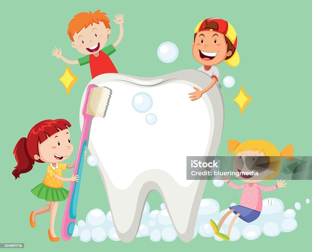 Children cleaning tooth with toothbrush Children cleaning tooth with toothbrush illustration Backgrounds stock vector