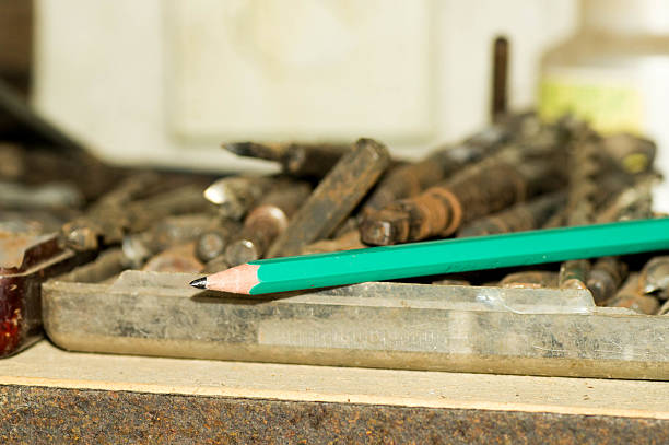 istock Green used pencil in the workshop 524892622