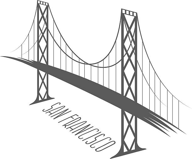 샌프란시스코-오클랜드 베이에서의 구름다리 벡터 삽화 - san francisco county skyline vector bridge stock illustrations
