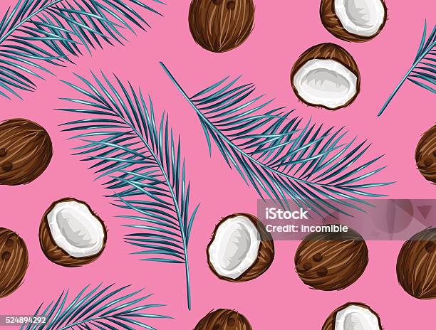 Seamless Pattern With Coconuts Tropical Abstract Background In Retro Style Stock Illustration - Download Image Now