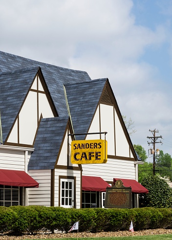 Corbin, Kentucky, USA - April 23, 2016: The famous Sanders Cafe in Corbin, the birthplace of Colonel Harland Sanders' Kentucky Fried Chicken.