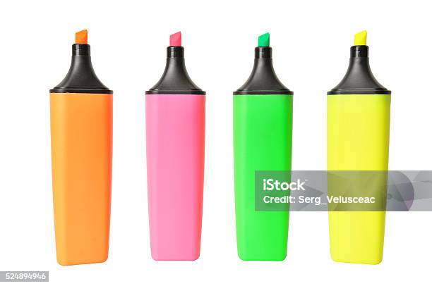 Markers Isolated On A White Stock Photo - Download Image Now - Highlighter, Cut Out, Pen