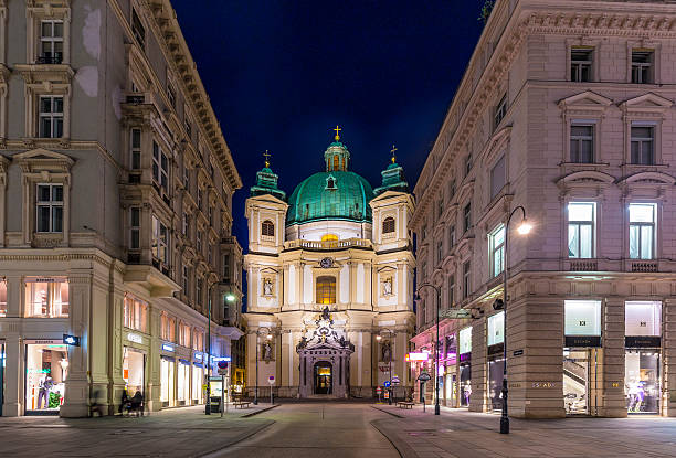 Vienna, Austria - April 26, 2015: Catholic Church of St. Peterat Graben street in in Vienna. Graben street is among most recognized streets in Vienna which is the capital city of Austria.