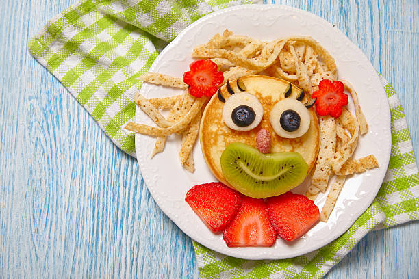 istock Funny pancake face with fruits and berries 524895202