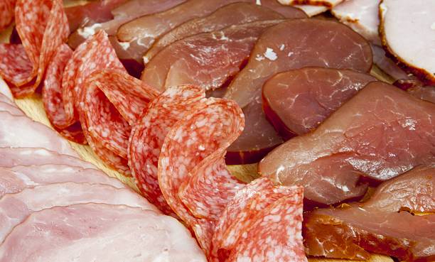 istock Salami sausage and ham slices 524896626