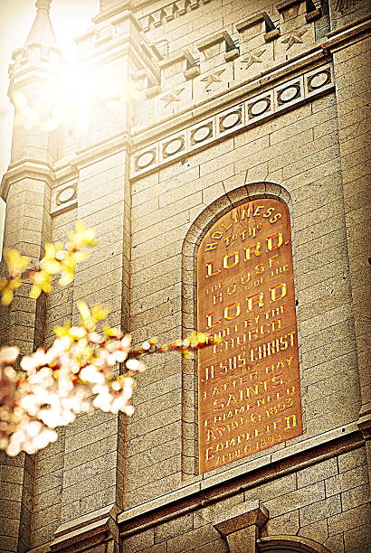 Holiness to the Lord Declaration on the side of the Salt Lake City, Utah Temple. mormonism stock pictures, royalty-free photos & images